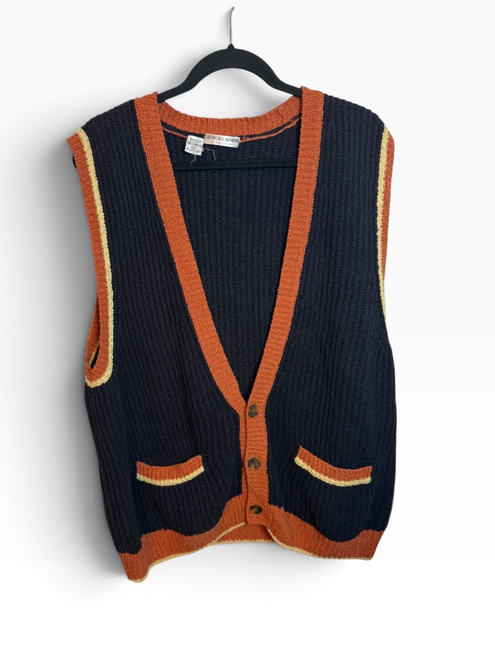 Giorgio Armani Le Collezioni Vintage Navy Blue Knit Grandpa Sweater Vest